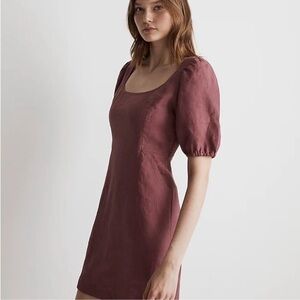 Madewell Dusty Rose Puff Sleeve Mini Dress with pockets